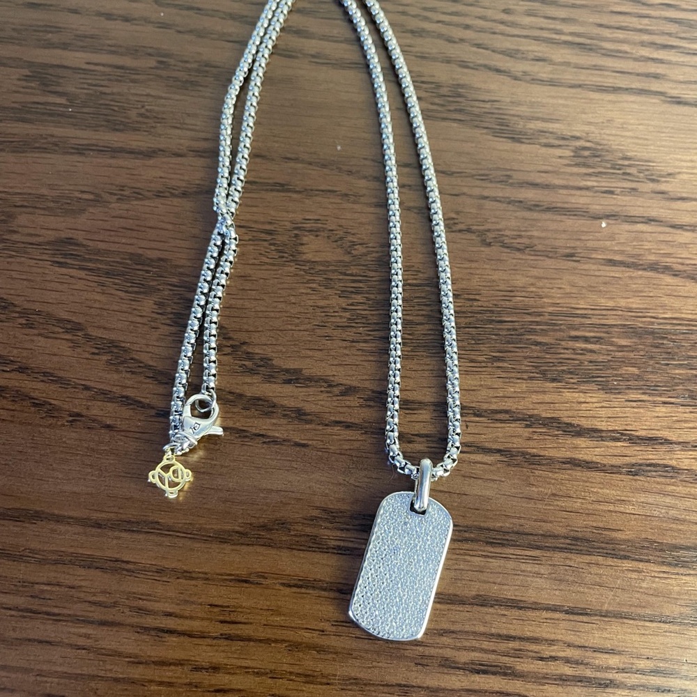 David Yurman Pavé Tag Necklace in Sterling Silver with Diamonds